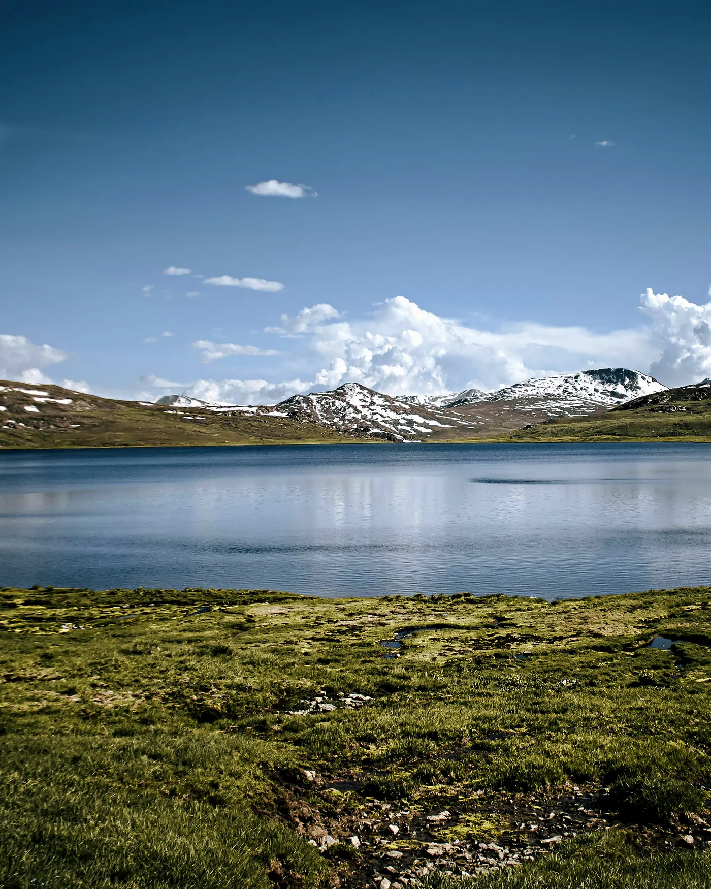 Sheosar lake under its ring of snow peaks