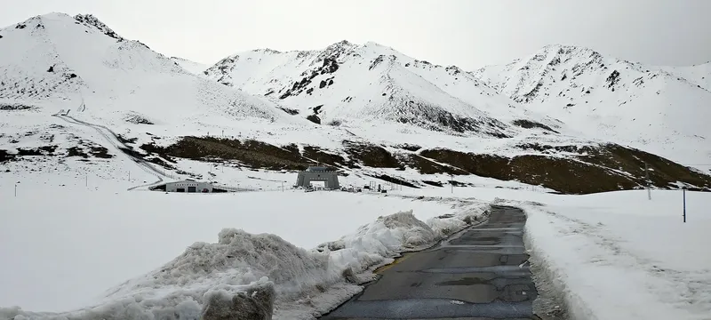 Snow walls on a high pass road in the north