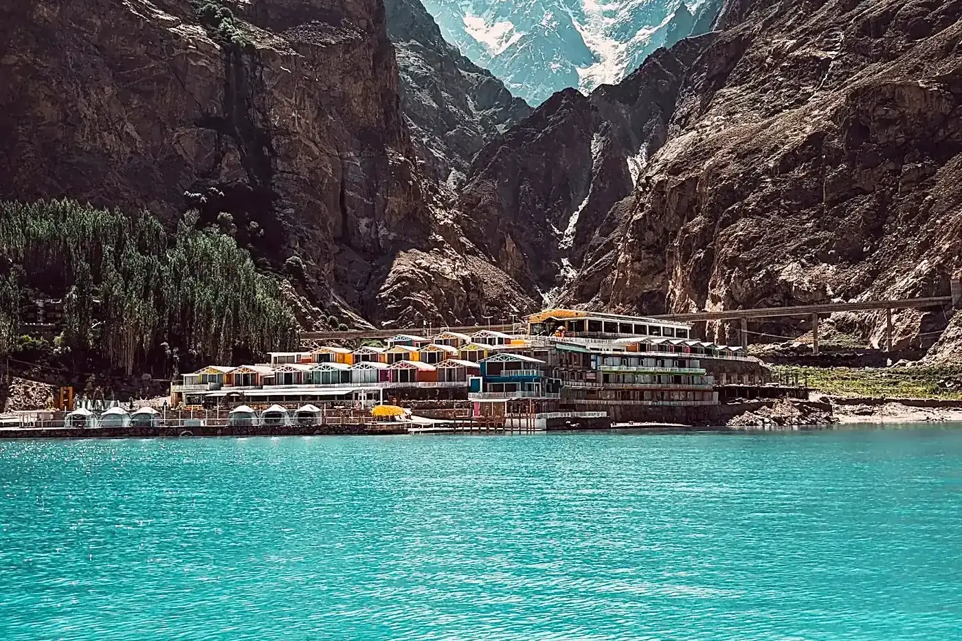 Turquoise lake beneath the peaks of Hunza